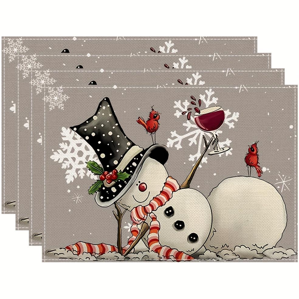 1/2/4/6/8pcs Multicolor Gray Snowman Snowflake "Let It Snow" Winter Christmas Placemats for Party Kitchen Dining Table Decor, 12 X 18 Inches