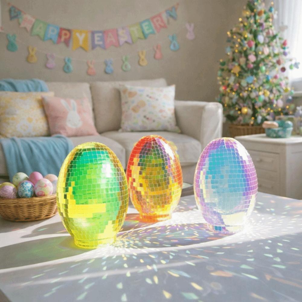 Easter Theme Glass Disco Egg Ball Decorative Shimmering Effect Reflective Mirror Ball Adorable Egg Ornaments Children's Gifts