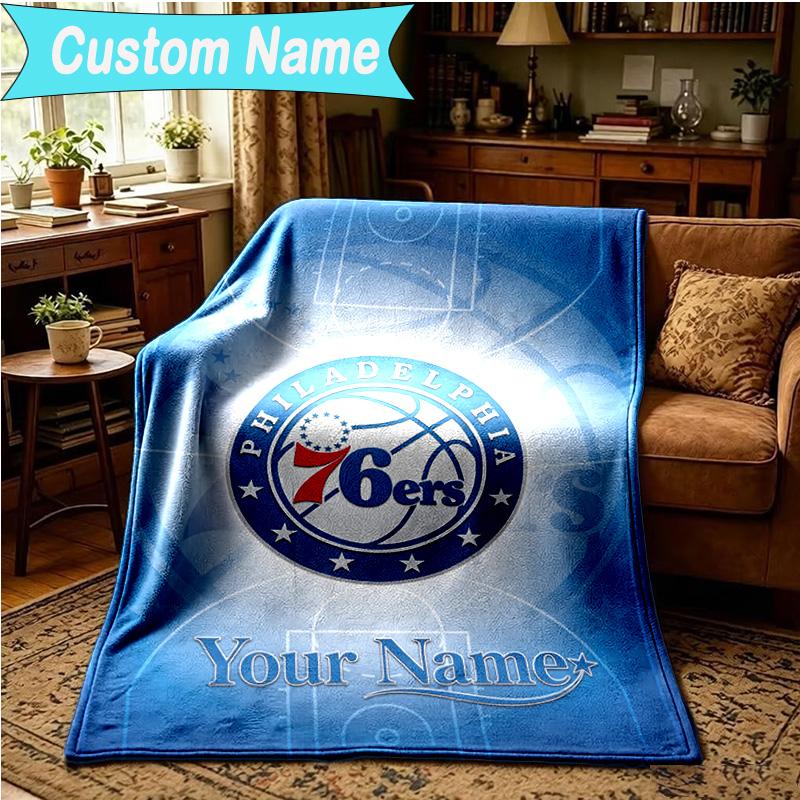 1PC Custom Name Blanket Philadelphia Basketball Team Flannel blankets Patterns Throw Blanket All-Season Soft Gift for Couch, Bed, Camping, Birthday gi