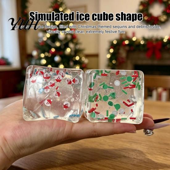 Ice Cube Squeeze Toy Christmas Toy, Confetti Filled Stress Relief Portable Toys Slow Rebound Clear for Anxiety Reduction Gadget
