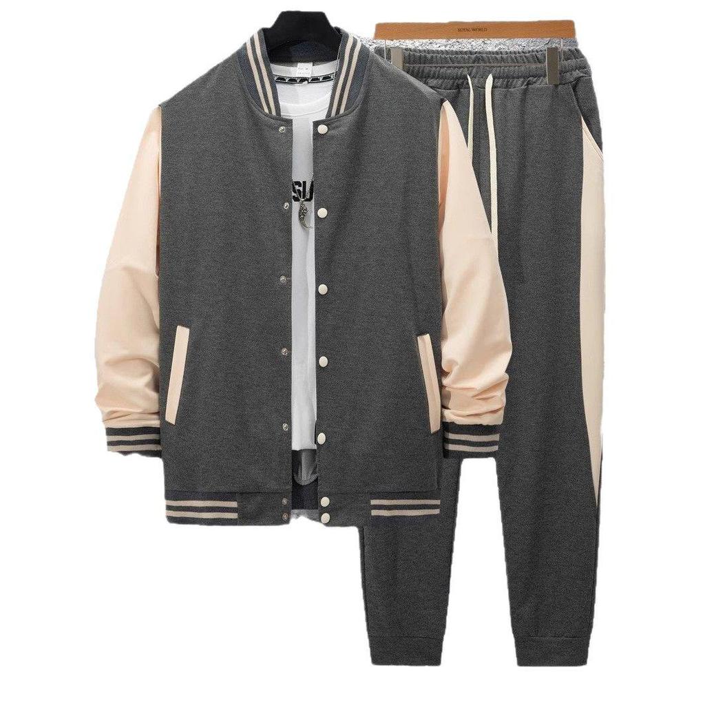 Men's Color Block Baseball Jacket and Track Pants Set