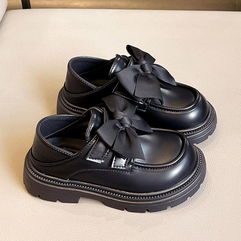 Girls Black Princess Leather Loafers Kids Soft Sole Flat Shoes Children Dress Shoes for Performance School