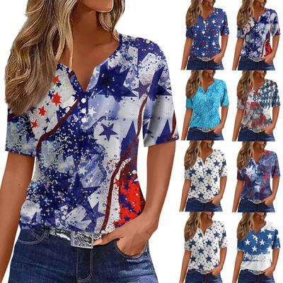 Women's T Shirt Tee Print Button Short Sleeve Daily Weekend Fashion Basic V- Neck Regular Top