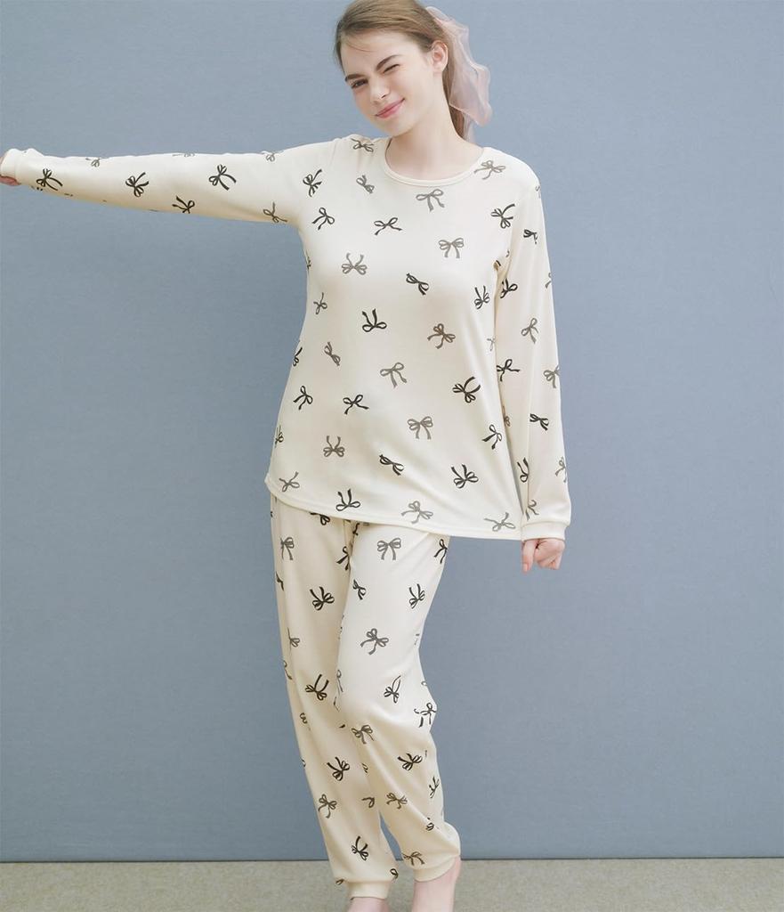 Peach John Winter One Made with a Soft and Comfortable Cotton Blend and a Ribbon Women's Pajamas, Black, Size, Print.