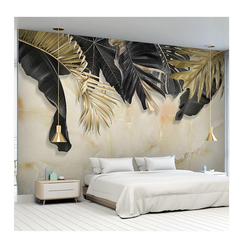 Wallpaper 3D Black Golden Leaf Marble Murals Living Room TV Sofa Bedroom Background Wall Paper For Walls 3D