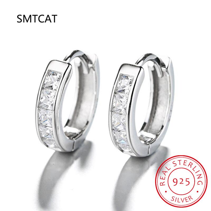 Plated Total 2.6CT Full Moissanite Hoop Earring for Women Sparkling Wedding Party Earring 925 Silver Jewelry Huggie