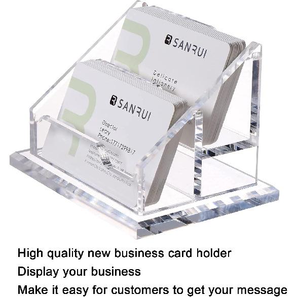 Business Card Holder for Desk,Clear Acrylic Business Cards Display Stand,Horizontal Business Card Holders Display,Name Card Holders for Table-2 Slots