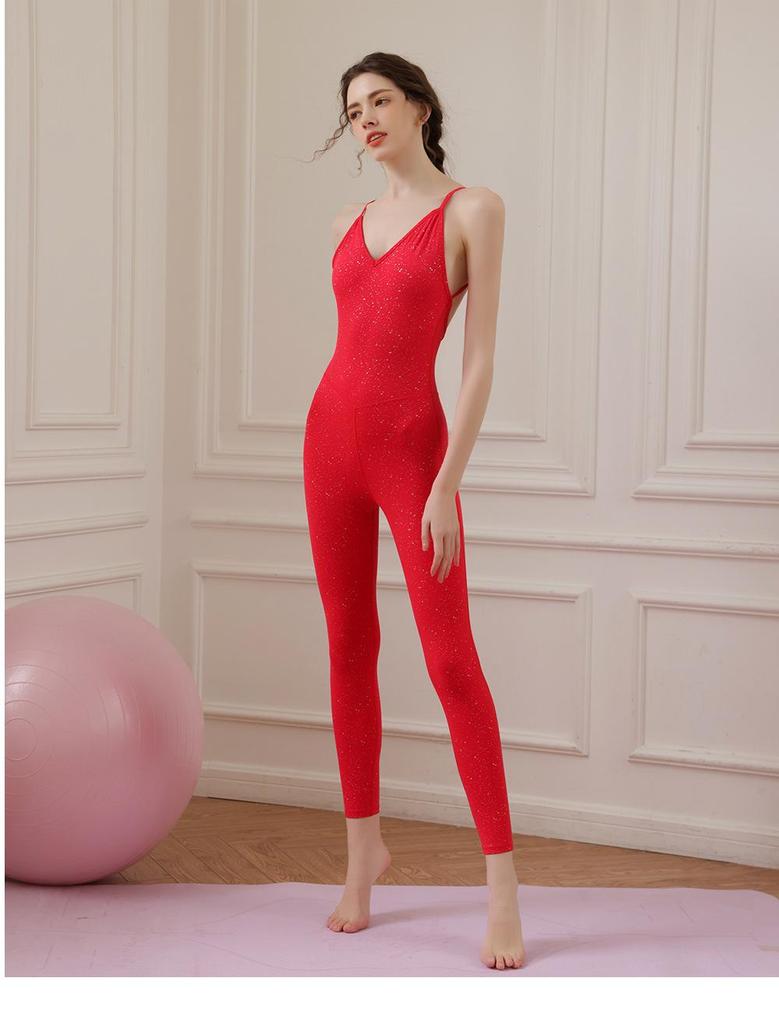 Boyang Damen Glitzernder Rückenfreier Aerial Yoga Jumpsuit - Herbst/Winter Stil