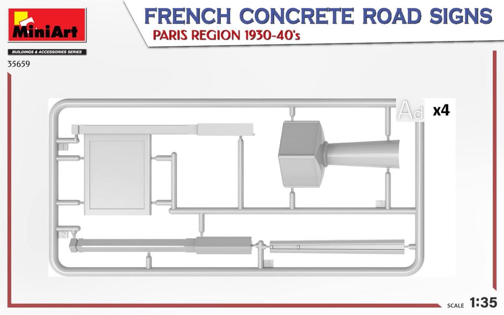 Miniart Scale French Pavement Road Sign Paris Plastic Model Kit MA35659 1/35 Set, 1930-1940, Region,