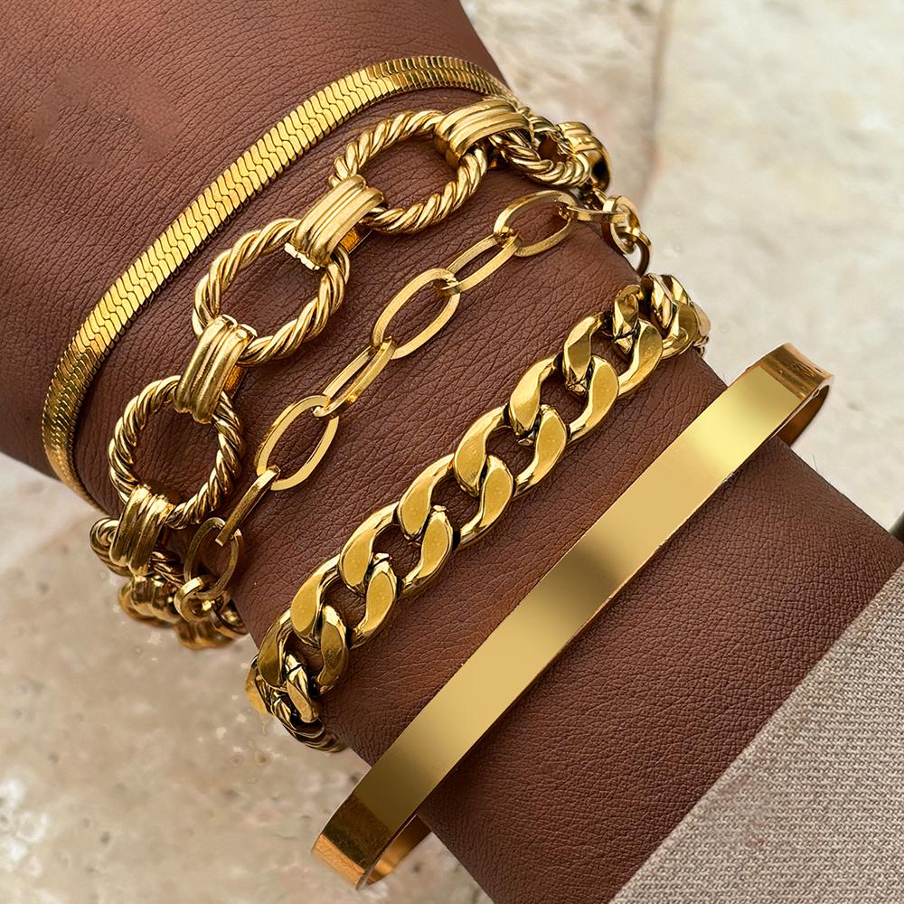 Stainless Steel Zircon Set Five Bracelets Set Classic Ornate Design Zircon Set  For Women Zircon Fashion New Products Gifts