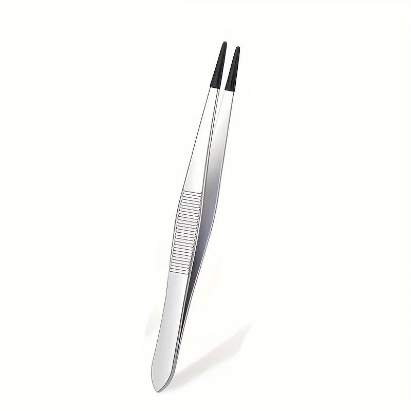 1-5PCS Anti-Slip Rubber Coated Precision Tweezers Set,Straight/Bent Flat Tip for Jewelry,Electronics Repair,Nail Stamping DIY