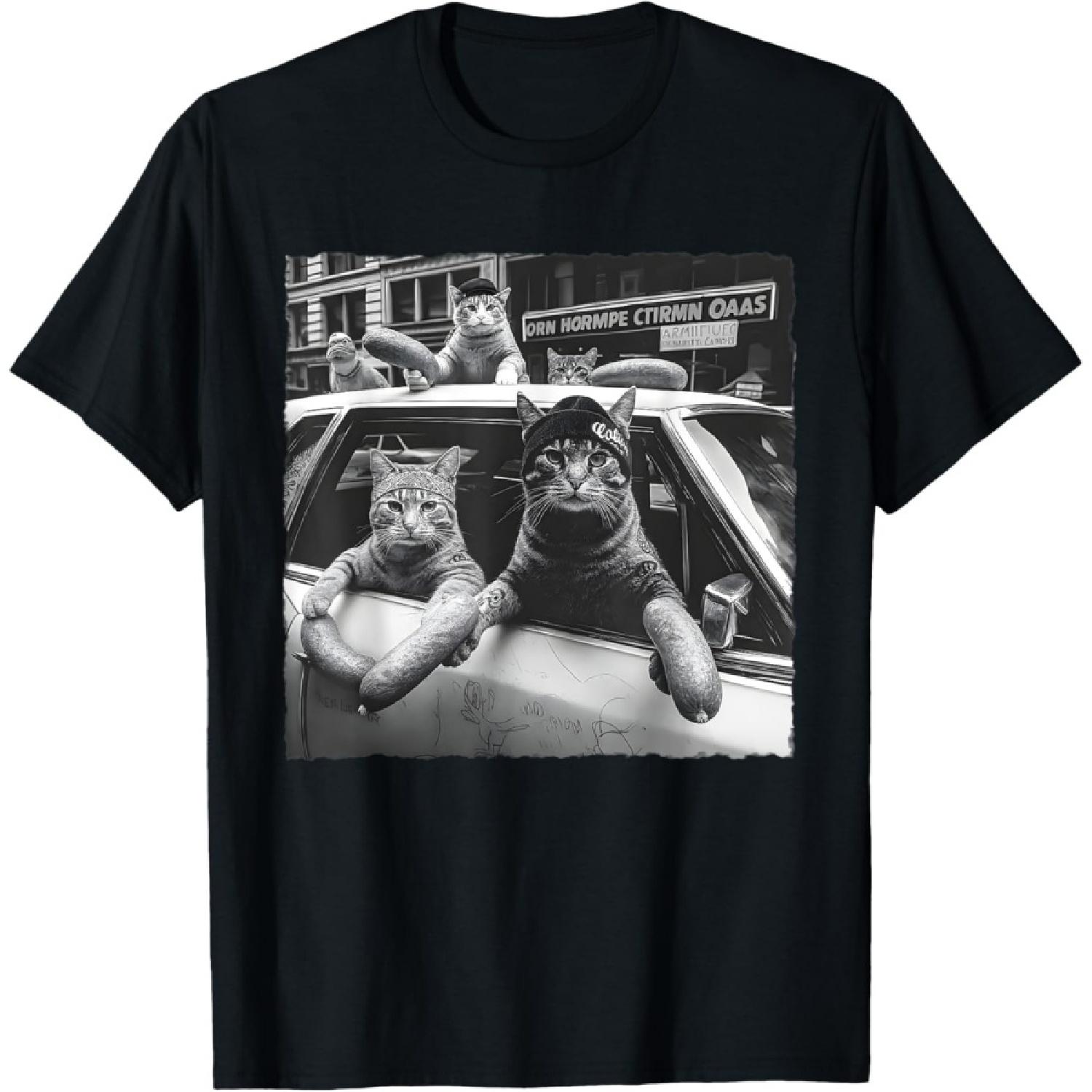 Funny Cat Gang Meme Cool Vintage Humor Sarcastic Men Women T-Shirt(1) S