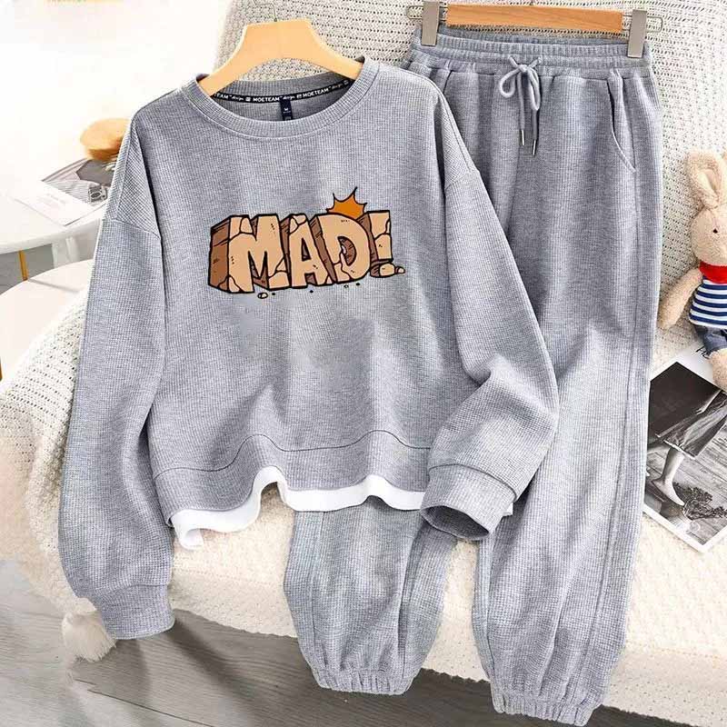 Women Suits Sets Large Size Pullover Sweatshirt Pants Thickened Top Longs Pants Two-piece Oversize 2PC Suit