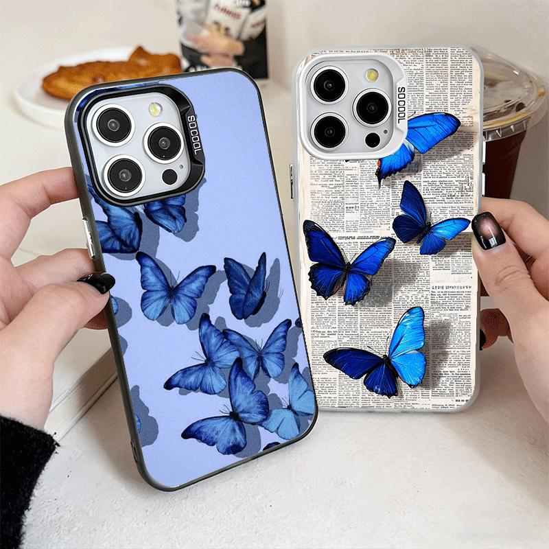 Blue Butterfly Aesthetics Shockproof Phone Case for iPhone 17 Air 16 16E 15 Pro Max 14 Plus 13 Mini 12 Back Cover Anti Fall Fund