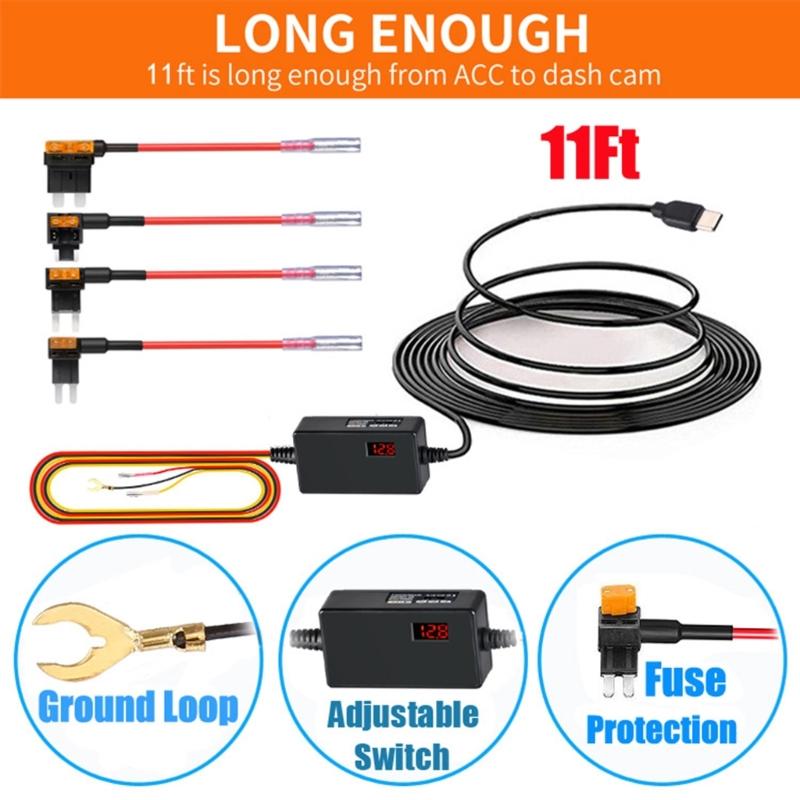 Universal Dashboard Cams  Power Kit Easy Install Dashboard Cams  Wiring with Enhanced Battery Management Three Wire Designs for Car