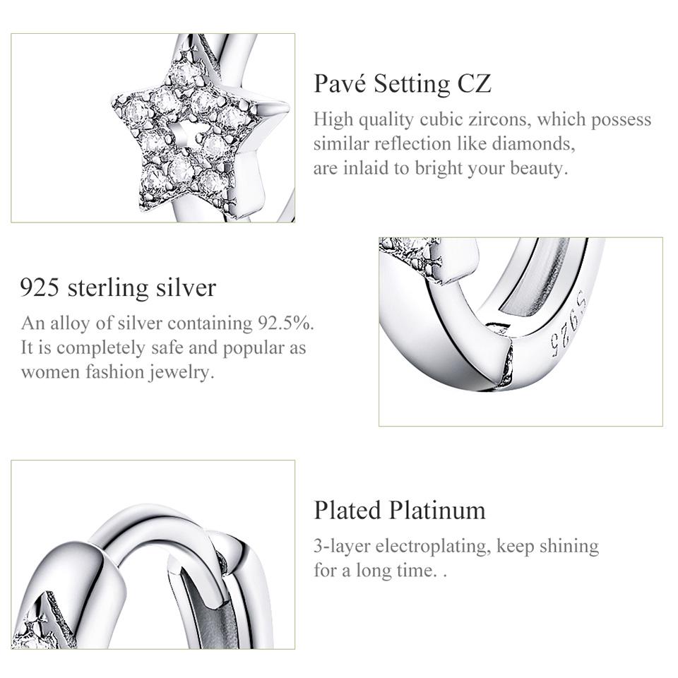 BAMOER Real 925 Sterling Silver The Starry Light Girl Earings Precious Jewelry Women Earings Gift