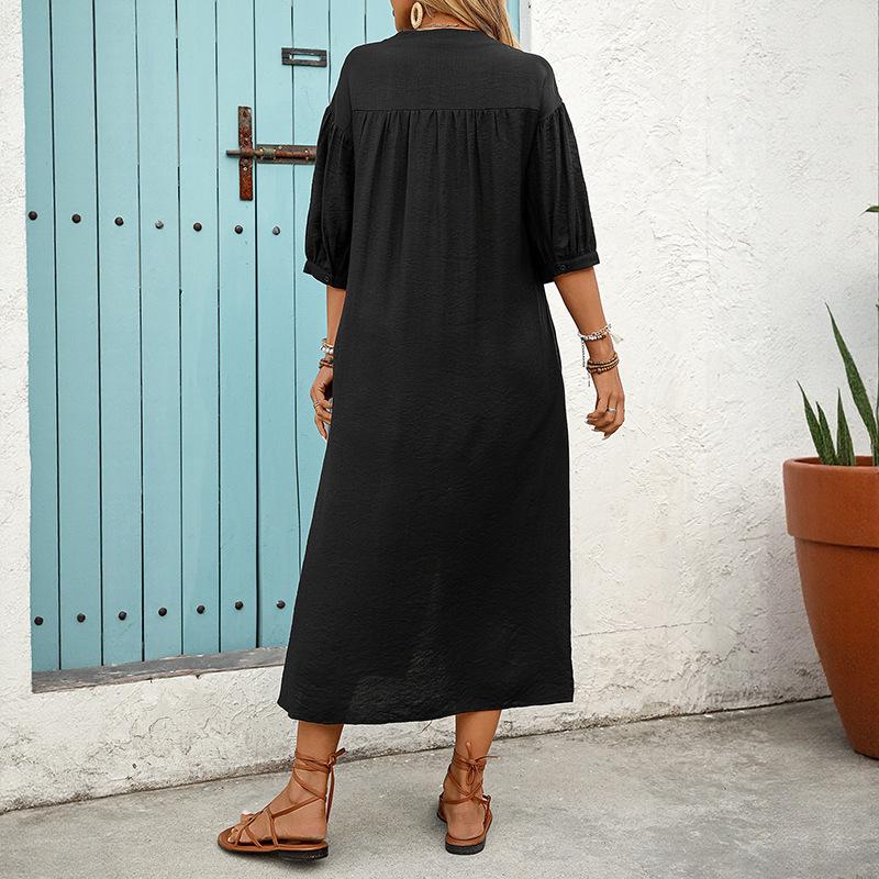 2026 Summer European & American Ethnic-Style Loose Embroidered Five-Sleeve Dress
