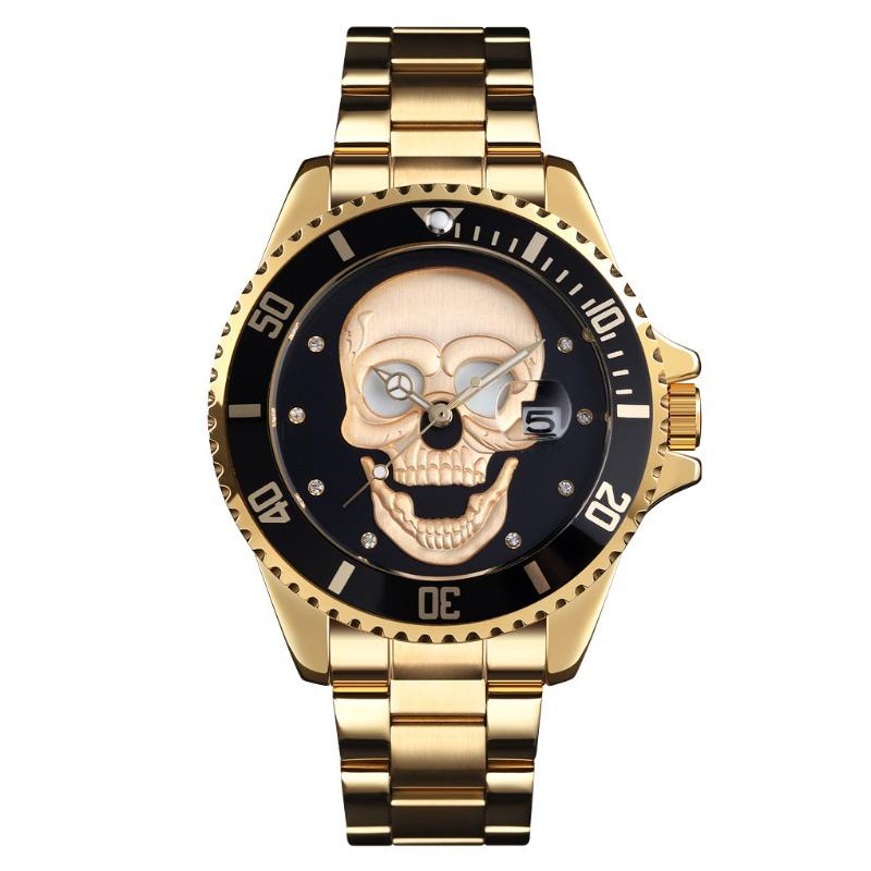 Hot-selling watch, fashionable rhinestone-encrusted skull, luminous men's waterproof quartz watch