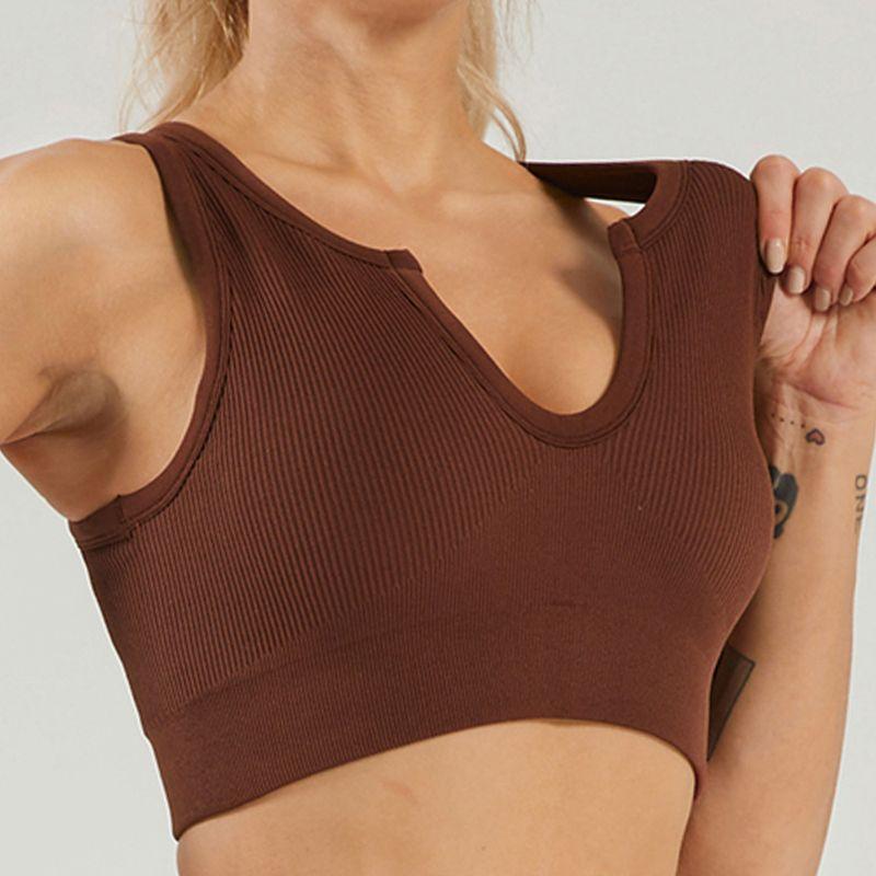 In Stock Fashion Seamless Knitting Thread Sexy Sports U Collar Vest Pants Yoga Clothes Fitness Suit
