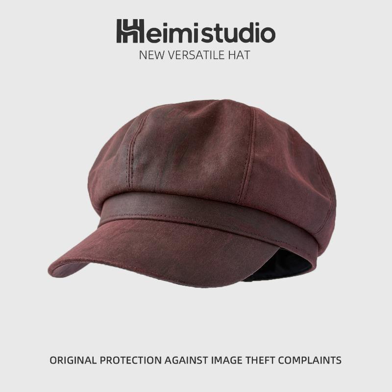 25 Early Autumn New Beret Painter Dome Hat Women's Versatile Fashion Monochrome Octagonal Hat Tide