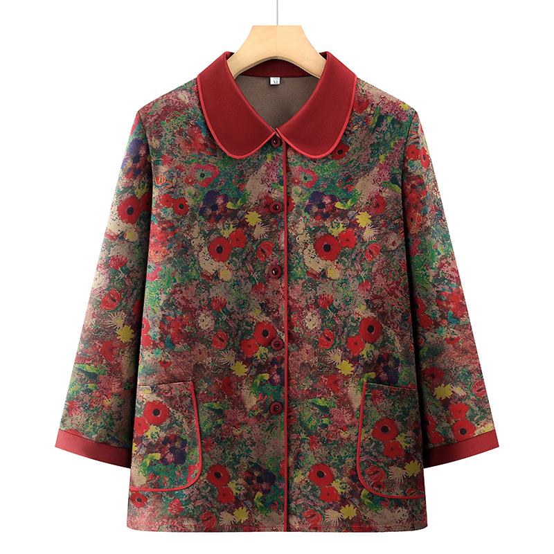 

Women s Chinese-Style Long-Sleeved Shirt for Middle-Aged and Elderly - Light Summer Jacket, Perfect for Spring and Autumn 4XL for 130-145 kg