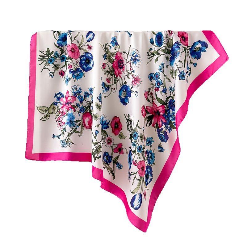 70Cm Small Square Scarf Imitation Silk Scarf Headscarf Spring And Summer Plant Flower Print Scarf Scarf Professional Scarf Female New