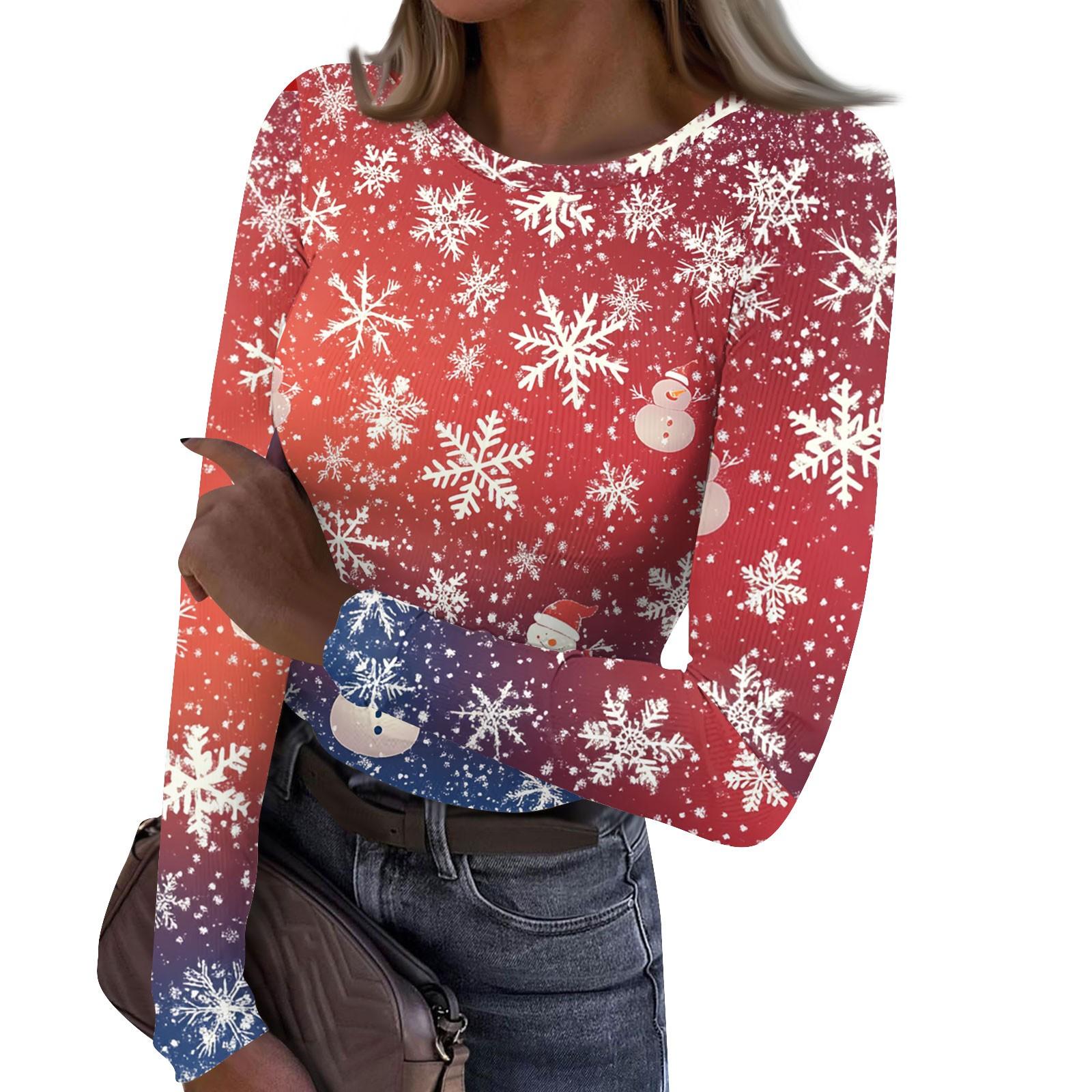 

Женская и зимняя футболка с тонким низом, модная повседневная футболка с градиентным принтом и круглым вырезом, пуловер с длинным рукавом XL арбуз красный