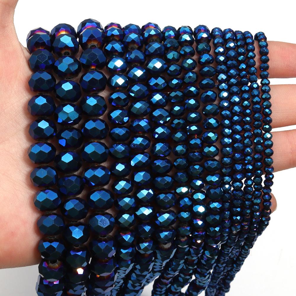 60-130PCS 3/4/6/8/10mm Plated Color Faceted Crystal Glass Beads Abacus Beads Round Flat Loose Spacer Beads For Jewelry Making