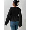 Women's Hollow Out Knitted Sweater Spring Autumn Sexy Deep V Lace Up Pullover Tops Solid Long Sleeve Knitwear Sweater Femme