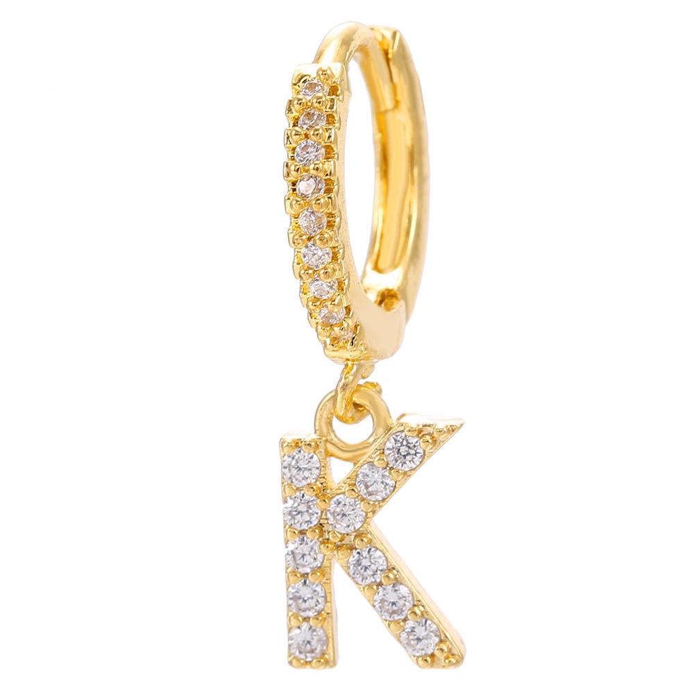 Luxury 26-Letter Pendant Earrings: Micro-set Zirconia Studs, Copper Plated with 18K Gold, European & American Style