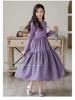 Girls' Spring 2025 Long Sleeve Mori Style Dress with Spliced Big Swing Skirt.