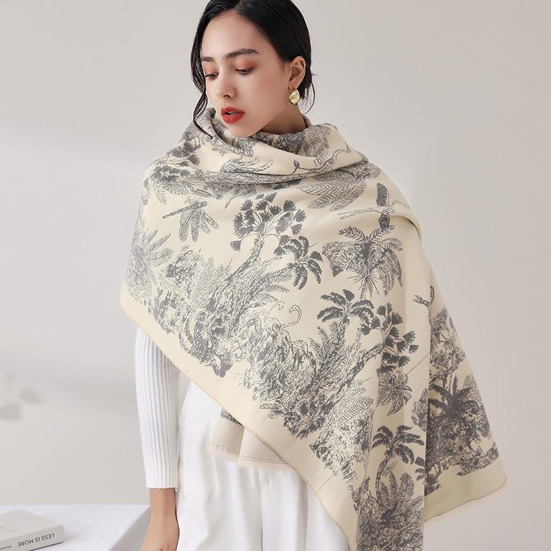 Autumn and winter new thickened scarf women's versatile scarf premium gray double-sided imitation cashmere shawl gift
