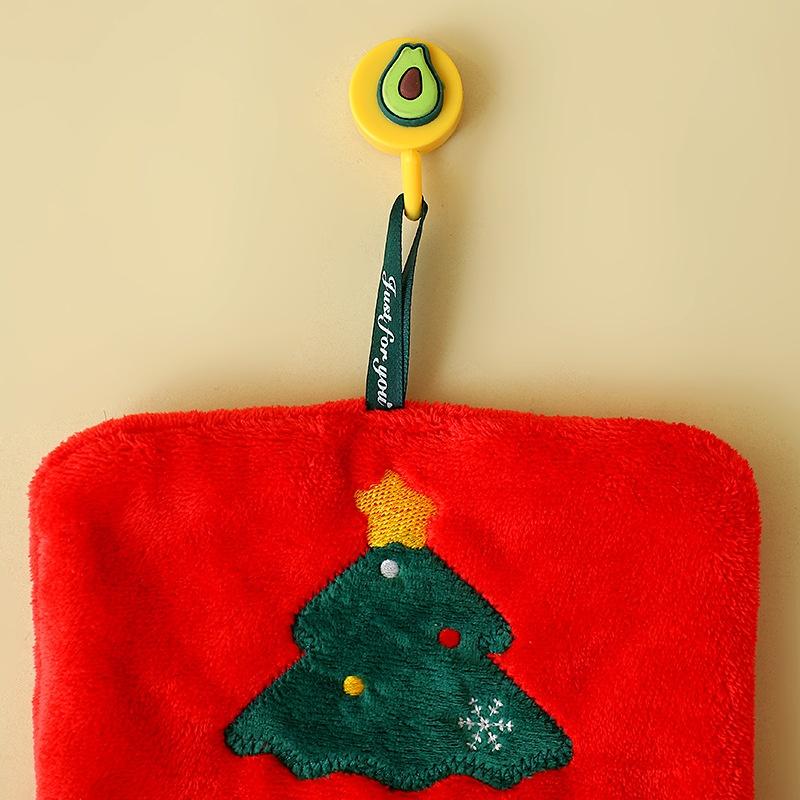 Merry Christmas Hand Towel, Thickened Coral Fleece Cartoon Cute Extended Rope Christmas Hand Towel, Water-Absorbent Quick-Drying