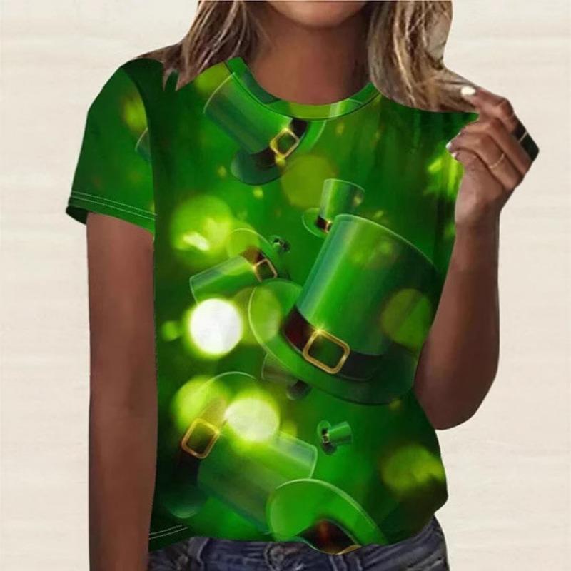 Summer Round Neck 3D St. Patrick's Day Print Top Fashionable Casual Short Sleeved Women's T-shirts