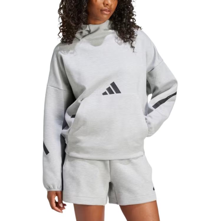 Adidas Z.N.E. Sportswear Hooded Pullover Sweatshirt Women Sweatshirt Gray JD9592
