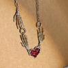 Heart Pendant Necklace Claw Chain Choker Gothic Red Heart Pendant Chokers Party Jewelry Alloy Material Jewelry for Women
