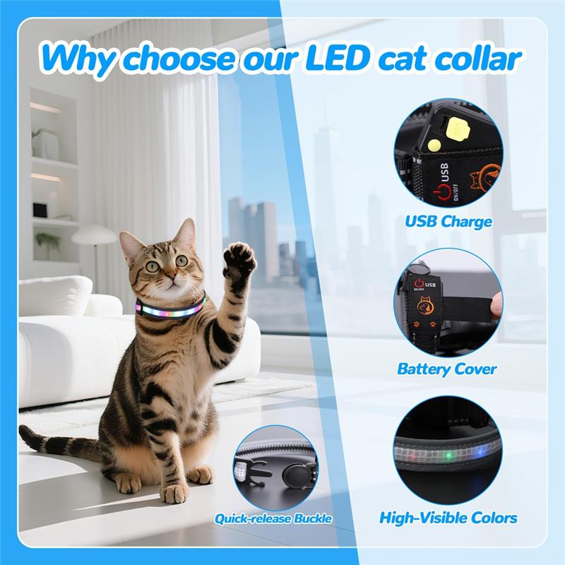 Per Collare Gatto Notturno, Luce LED Ricaricabile Impermeabile per Gatti, Telecomando Incluso, Design Amico dei Cani