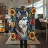 Sunflower Flowers and Puppies Print Flannel Blanket,High Quality Comfortable for All Seasons,Home Decor,Warmth and Comfort,Perfect for Christmas Gifts