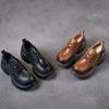The First Layer of Cowhide Casual Shoes Women's 2025 Autumn New Leather Korean Version of Versatile Lace-up Muffin Platform Single Shoes Women's Shoes