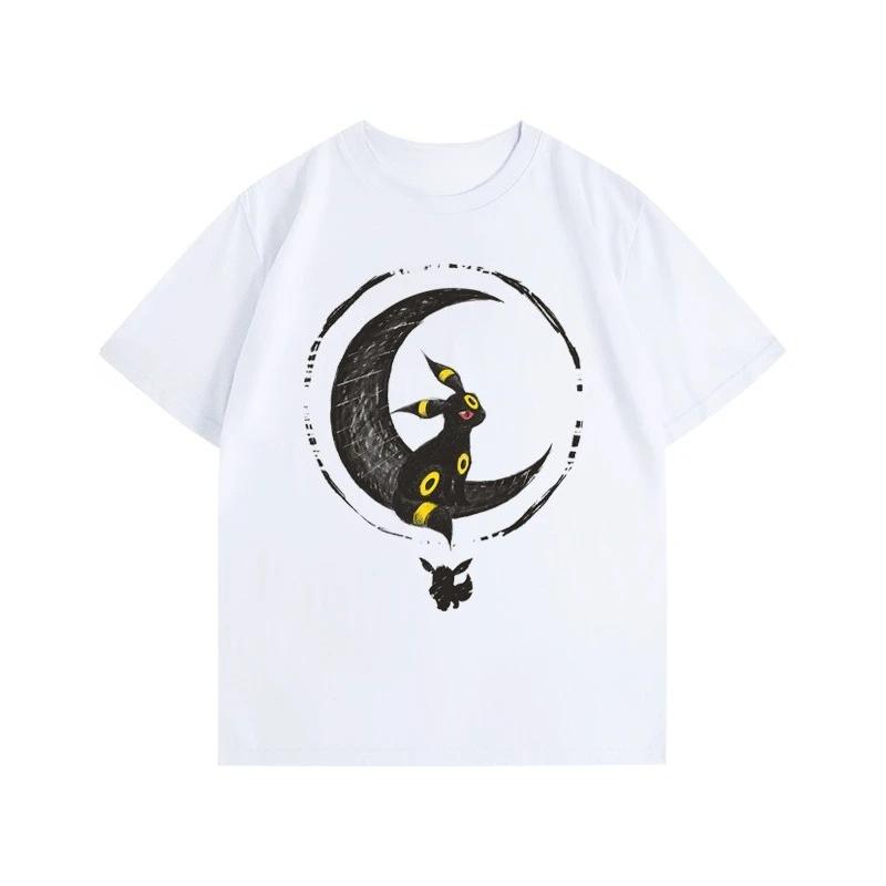 Sommar Ny Pokémon Tecknad Umbreon Tryckt T-shirt Herr- och Dam Y2K Harajuku Lös Casual Trend Mångsidig Kortärmad Topp