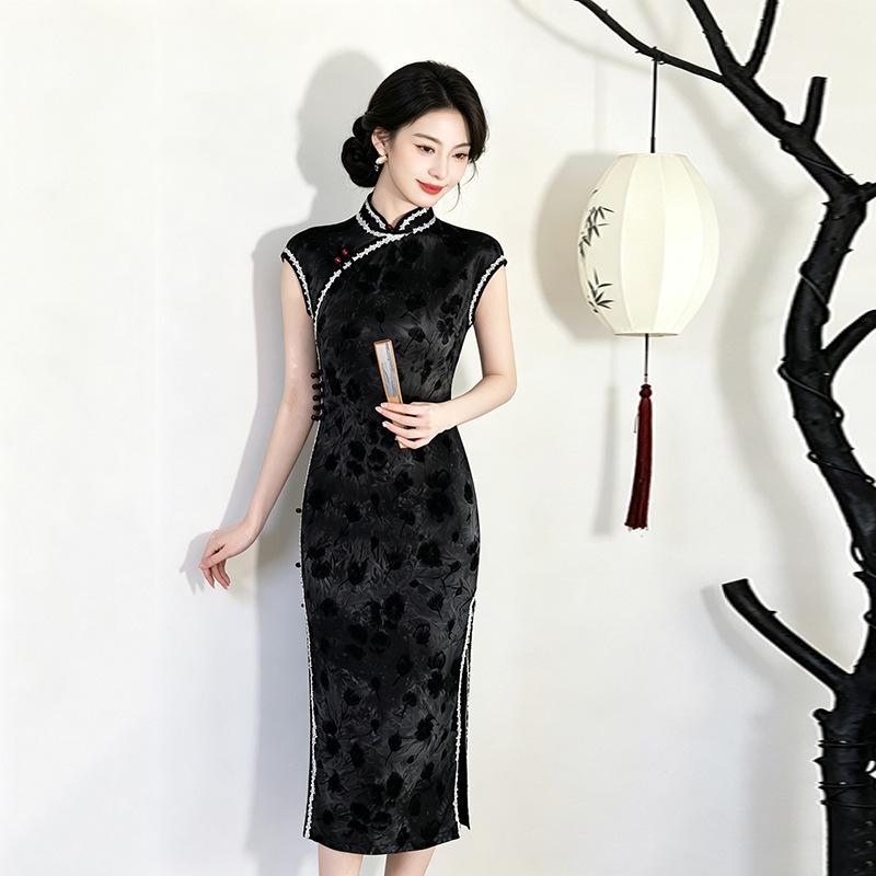 Black sleeveless national style new Chinese daily Suzhou long cheongsam improved young 1011 new women's high sense