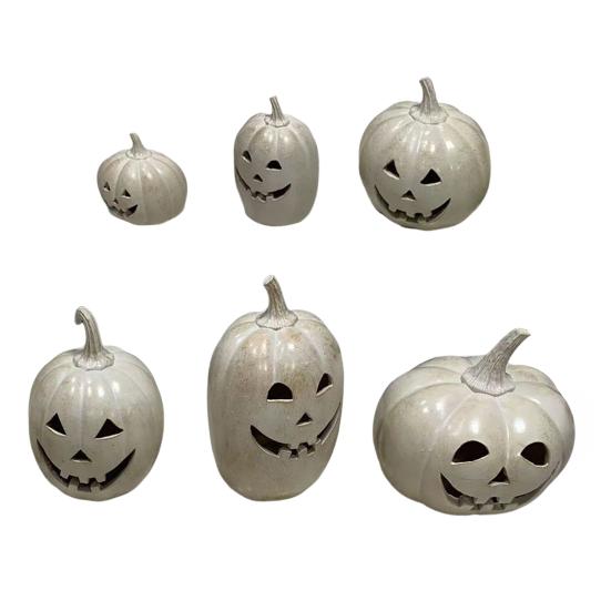 Halloween Gresskarfigur Håndskåret Resin Gresskarstatue Håndlaget Borddekorasjon til Hjem Veranda Inngangsdør Peishylle Romdekor