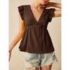 V Neck Lace Short Sleeve Hollow Out Sweet Blouse Women Fashion Summer Solid Color Shirts Ladies Loose Slim Fit Tops Elegant Clothing