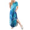 Women Casual Gradient Colours Pocket Long Dress Short Sleeves Split Maxi Dresses