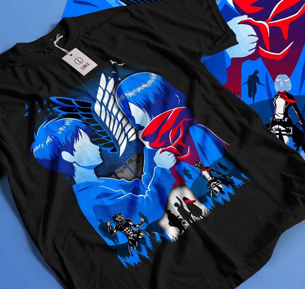 

Attack On Titan Mikasa Eren and Mikasa T-Shirt Girl Anime AOT Shirt Tee Gift 181 XL