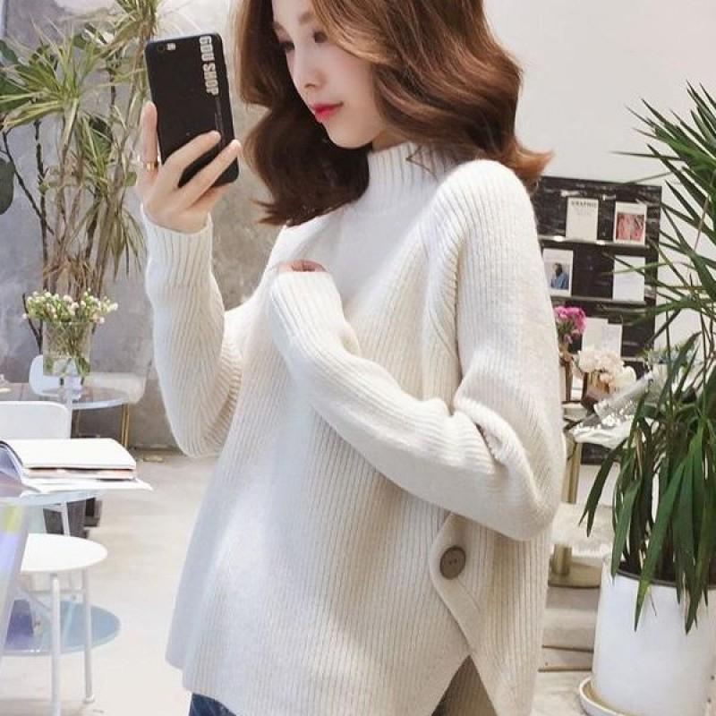Womens Oversized Loose Knit Sweater With Mock Neck Soft Casual Pullover Winter Layering
