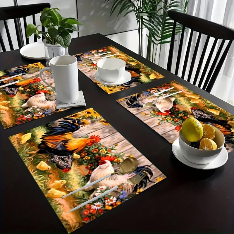 1pc Farm Chicken Chicks Design Home Decor Kitchen Placemats, Printed Insulated Table Placemats Suitable For Outdoor Family Party