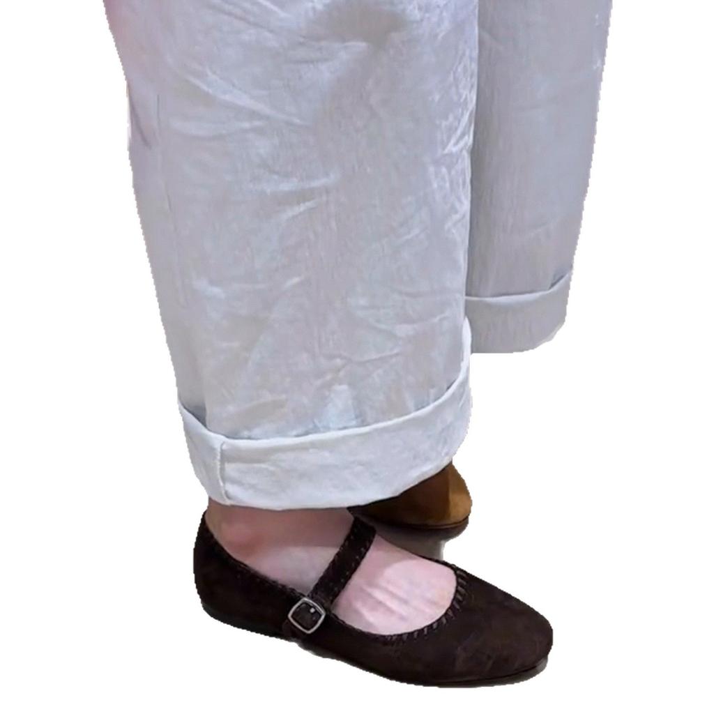 Personalized version~ Korean version of matte leather woven light mouth single shoes femininity round head flat bottom one-word buckle with Mary Jan