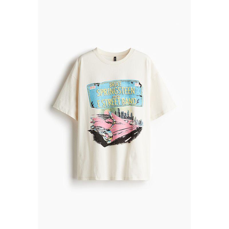 

HM 2025 Summer New Arrival Women s Clothing Fashion Casual Large Profile Print T-shirt 1296052 Cream/Bruce Springsteen 150/76(XXS)