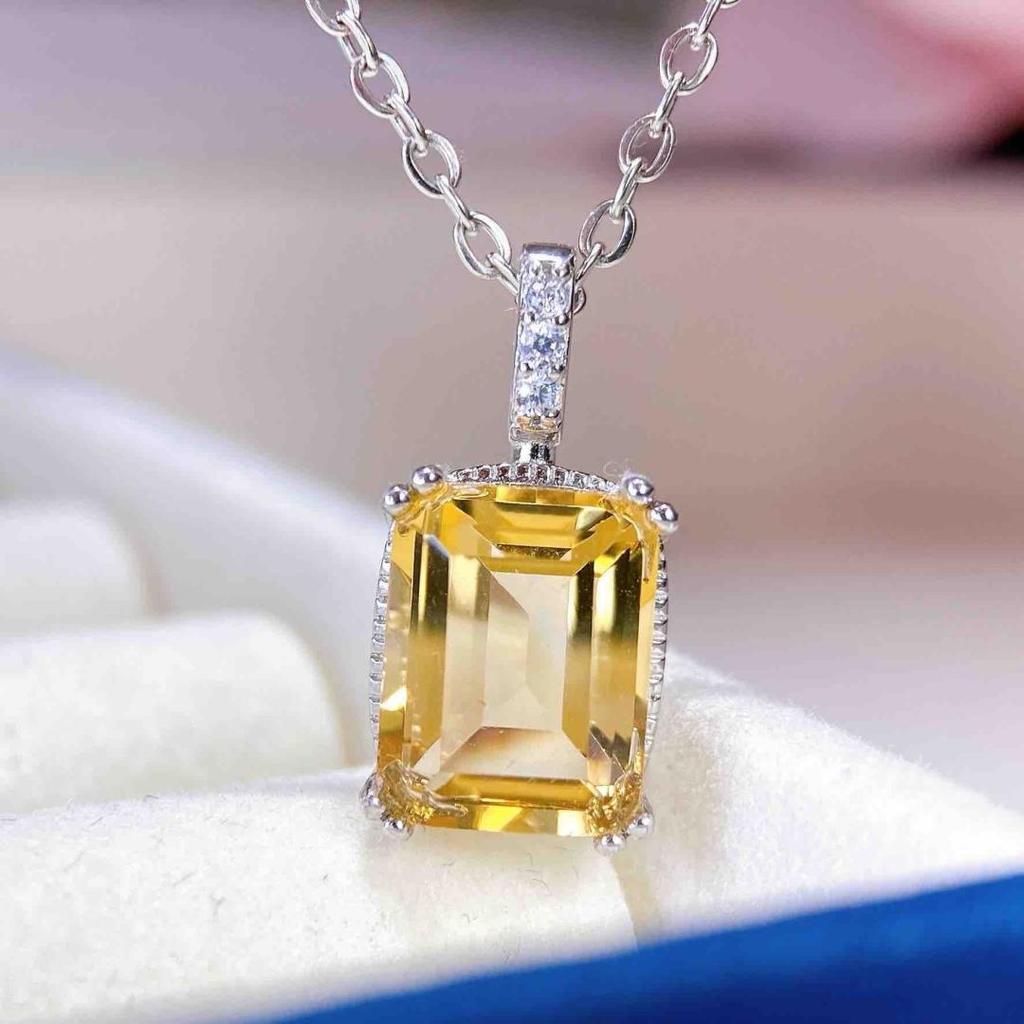 Natural Yellow Crystal Pendant Necklace - S925 Sterling Silver Clavicle Chain for Women